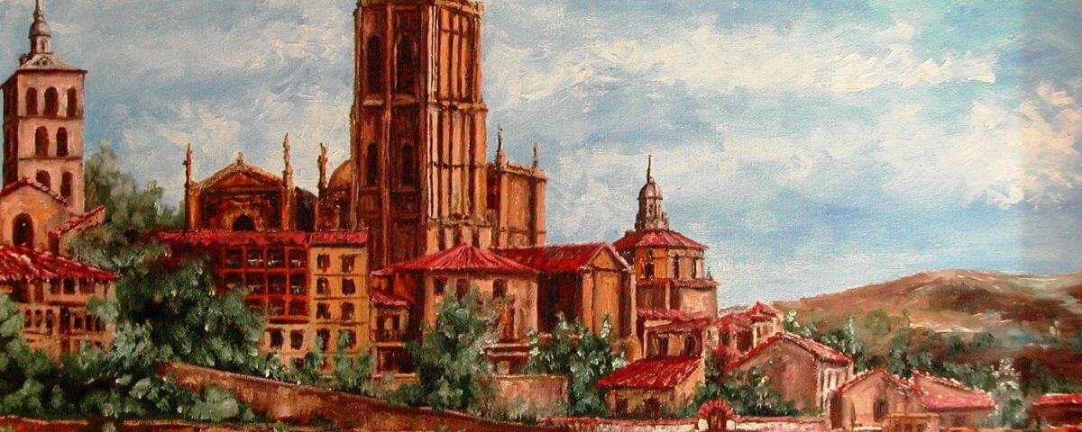 Cuadro oleo sobre lienzo Segovia desde Alczar 50x60cm