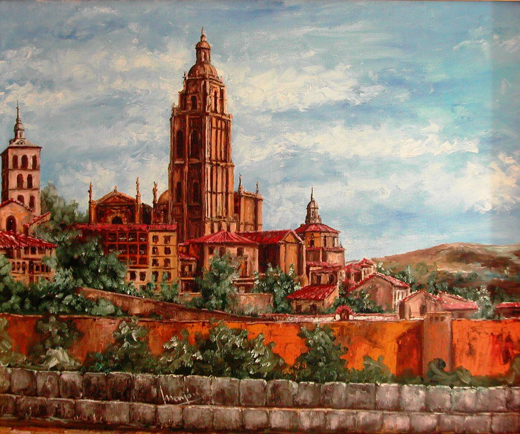 Cuadro oleo sobre lienzo Segovia desde Alczar 50x60cm