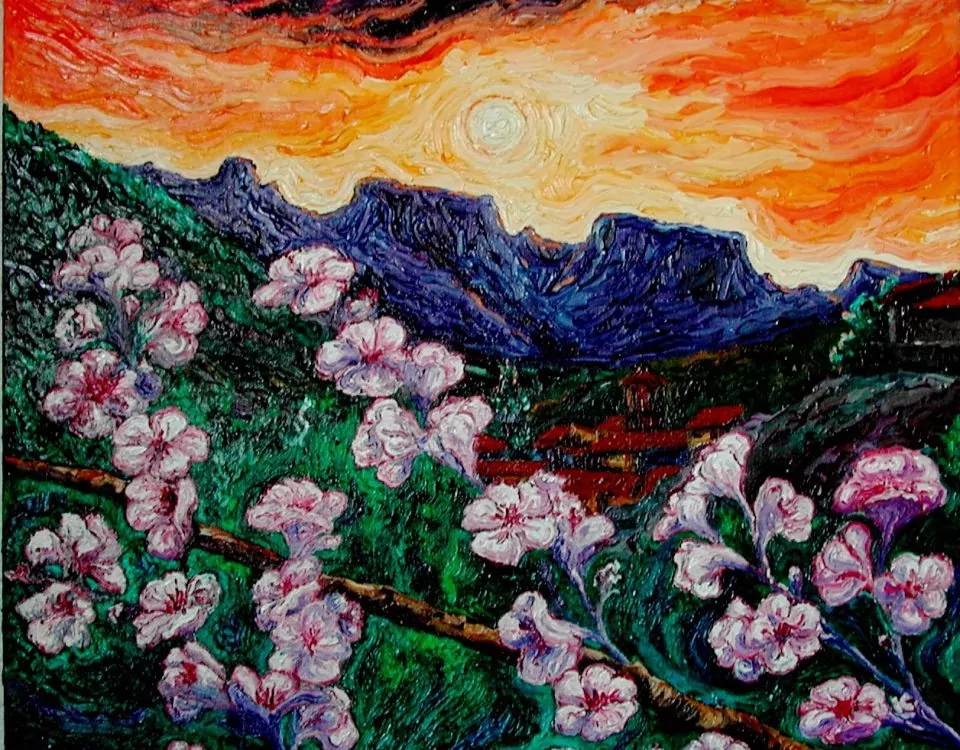 Cuadro Flores de almendro_1 (óleo sobre lienzo3D 60x50)