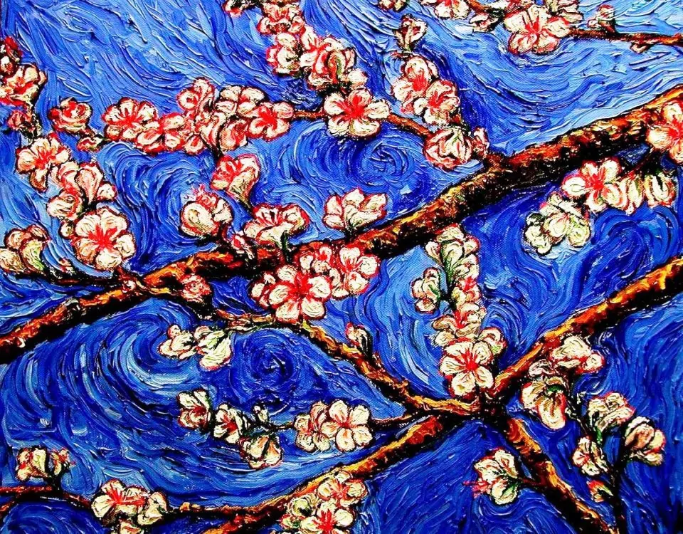 Flores de almendro_2 (óleo sobre lienzo3D 50x50cm)