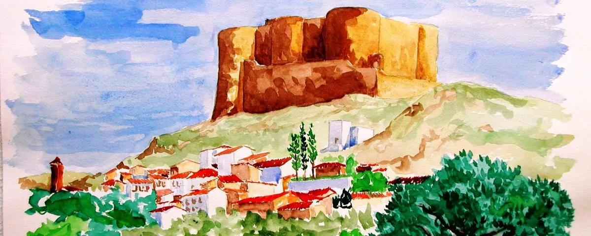 Castillo De Mesones De Isuela (zaragoza España)acuarela Sobre Papel Papel 65x50cm