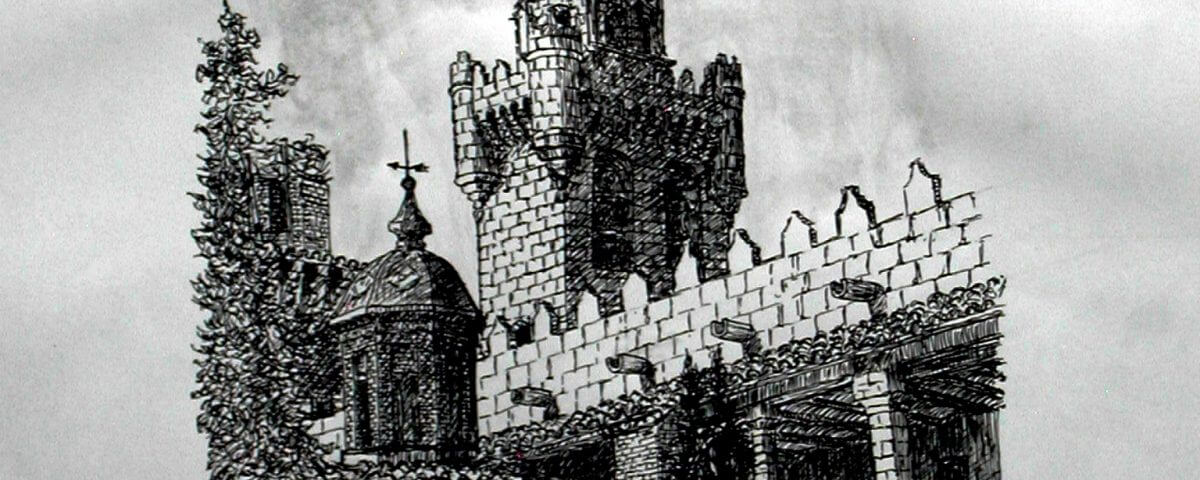 Torre de la iglesia del salvador de Ejea de Los Caballeros (cinco Villas, Zaragoza) Tinta Sobre Papel42x29,5cm