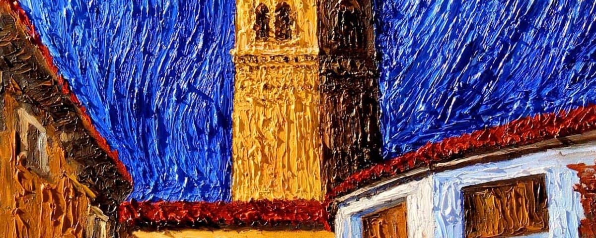 Pintura Oleo sobre Lienzo Torre de la Magdalena Tarazona 100x50cm