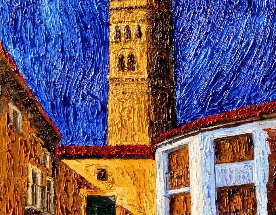 Pintura Oleo sobre Lienzo Torre de la Magdalena Tarazona 100x50cm